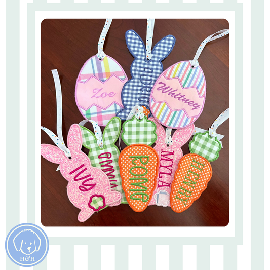 Personalized Easter Basket Applique Tags – Custom Bunny, Egg, & Carrot Name Tags