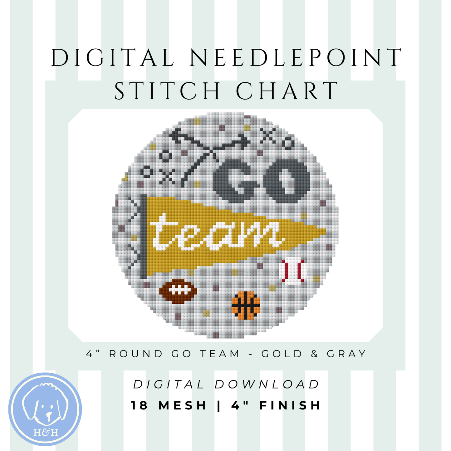 Go Team 4" Round | Gold & Gray | Gameday Button | Ornament (Digital Download)