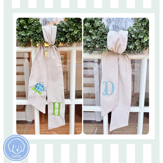 Monogrammed Wreath Sash | Custom Embroidered Door Ribbon | Classic Southern Front Door Decor